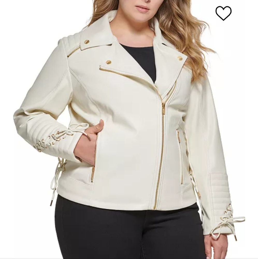 NWT Women's GUESS FAUX LEATHER  STYLIZED A-SYMETRIC JACKET . Size 2X.